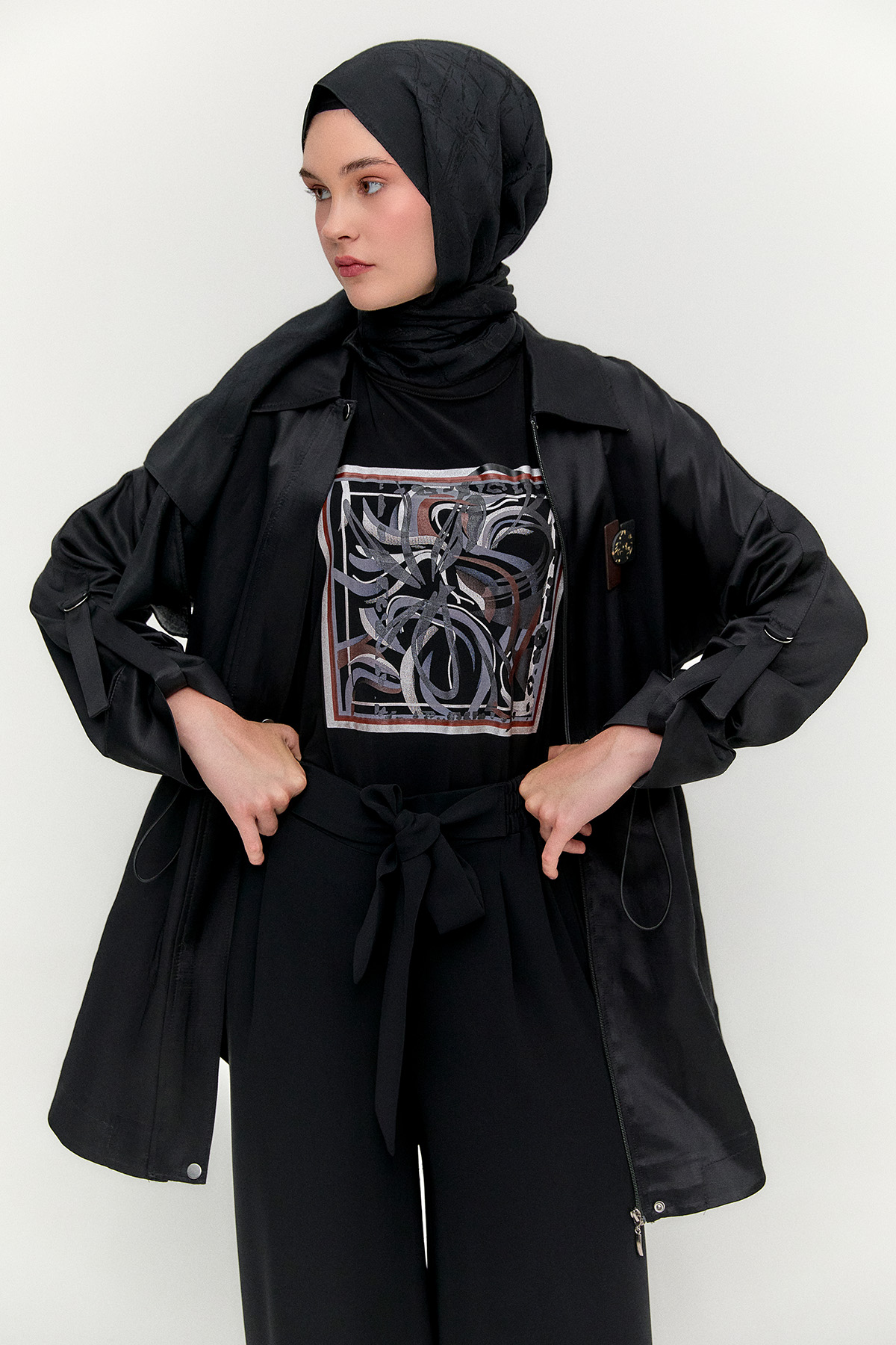 Kuşaklı Geniş Paça Krep Pantolon, Tesettür Giyim