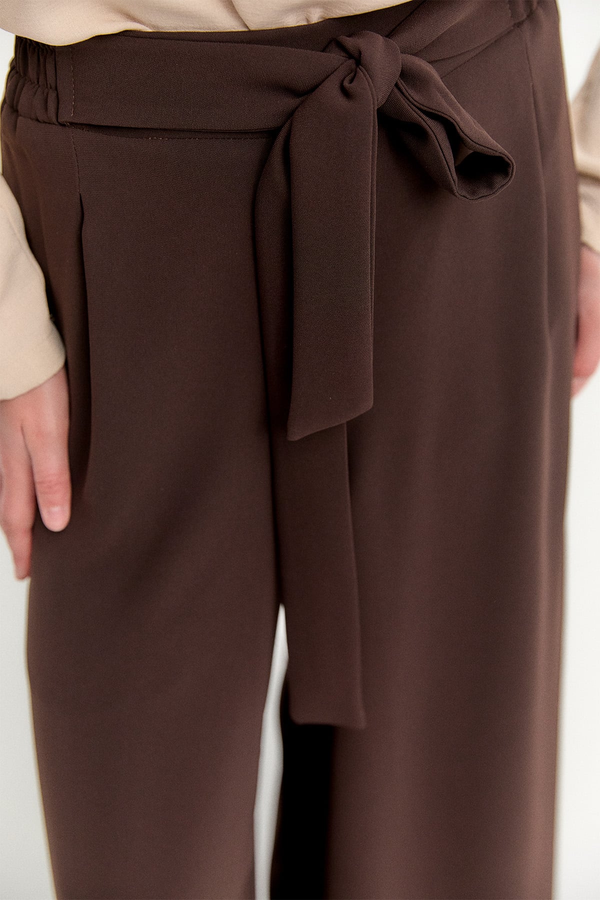Kuşaklı Geniş Paça Krep Pantolon, Tesettür Giyim