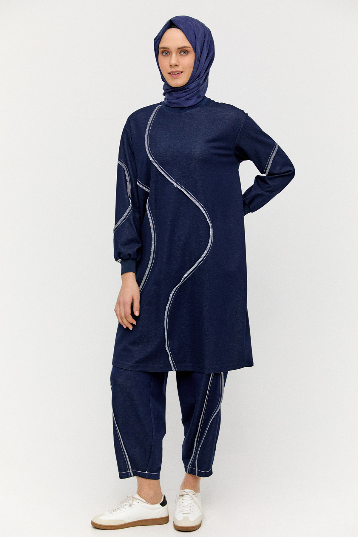 Kontrast Dikişli Spor Pantolon, Tesettür Giyim