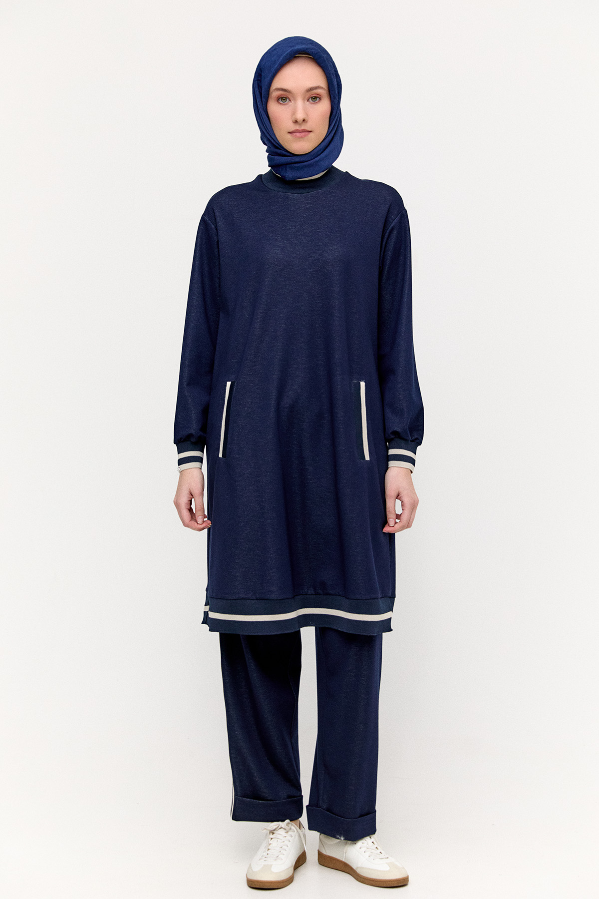 Sportif Şeritli Duble Paça Pantolon, Tesettür Giyim