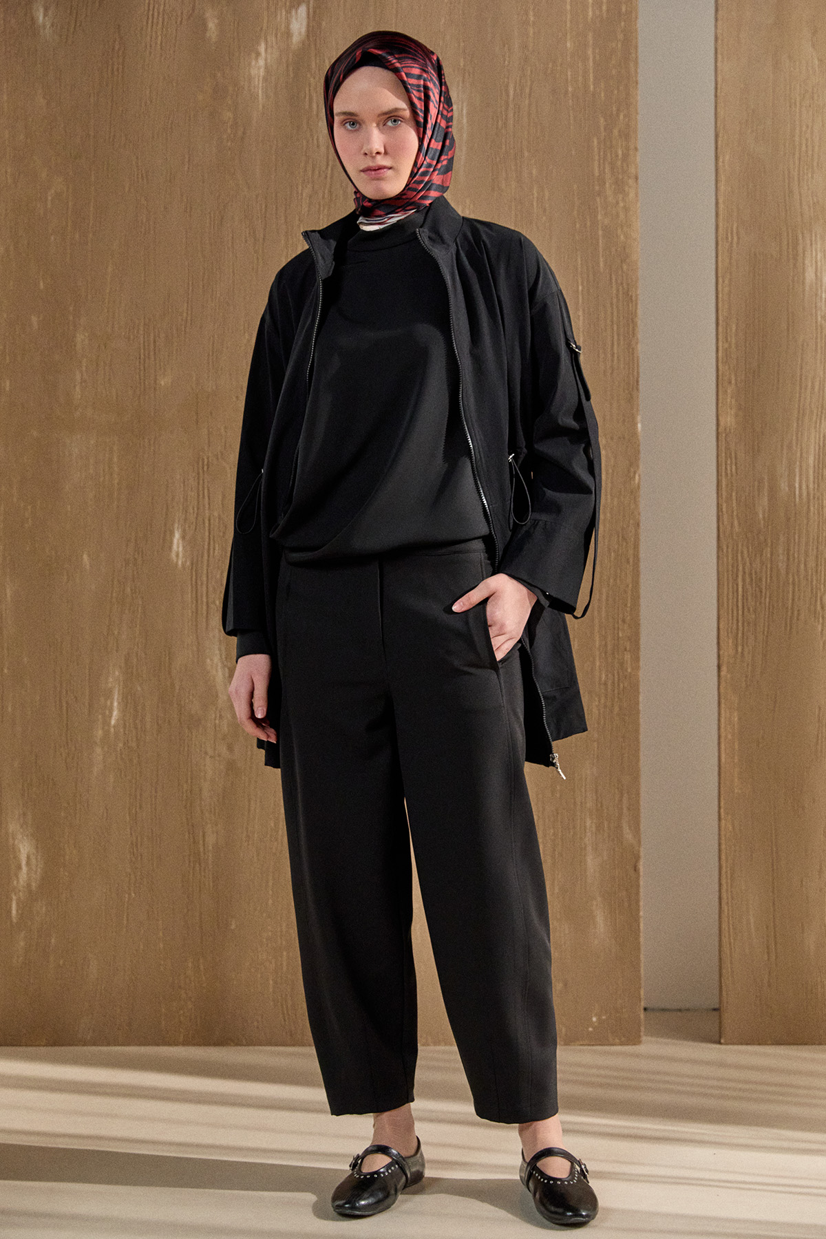 Krep Barrel Fit Pantolon, Tesettür Giyim