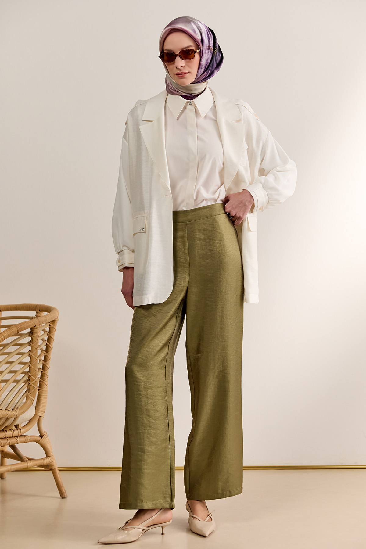 Geniş Paça Jakarlı Pantolon, Tesettür Giyim