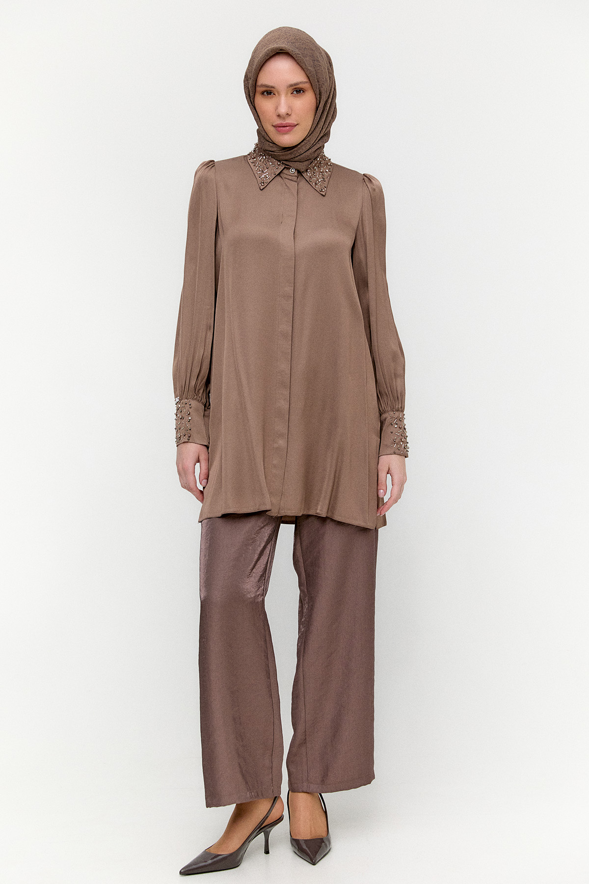 Geniş Paça Jakarlı Pantolon, Tesettür Giyim