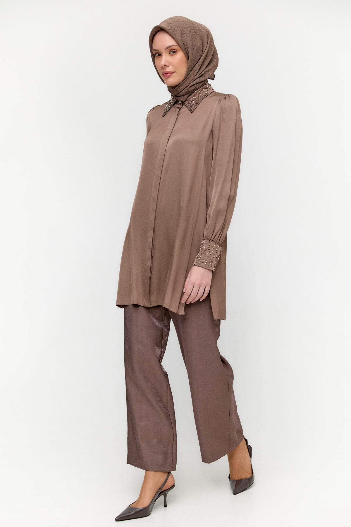 Geniş Paça Jakarlı Pantolon, Tesettür Giyim