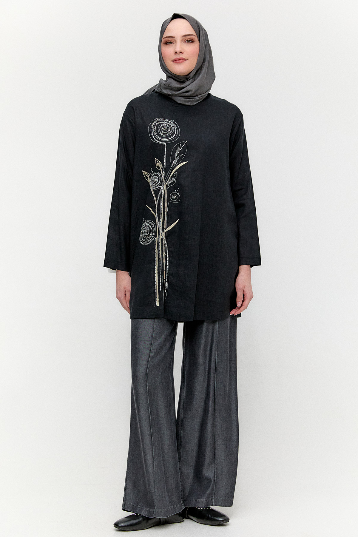 Beli Lastikli Geniş Paça Pantolon, Tesettür Giyim