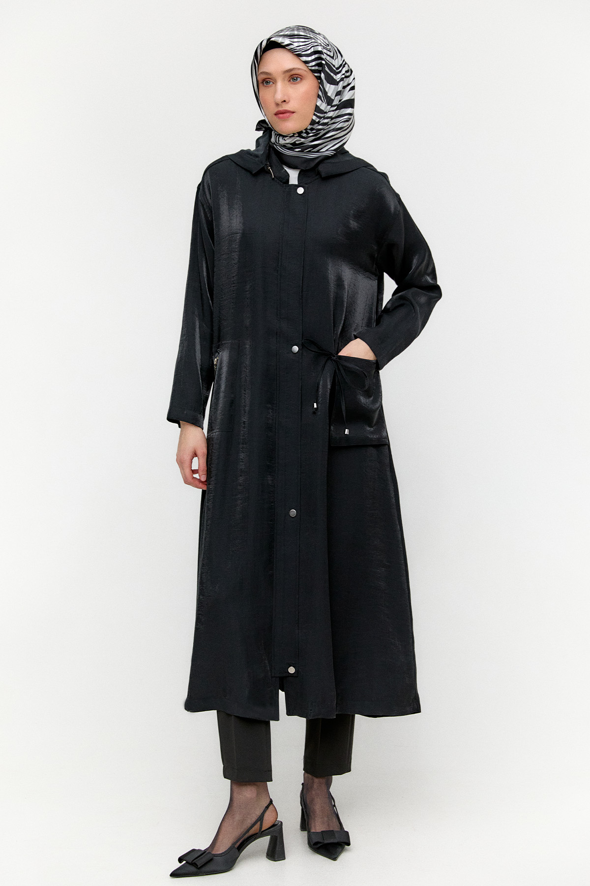 Fermuarlı Jakarlı Pardesü, Tesettür Giyim