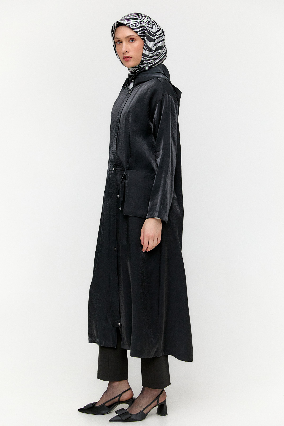 Fermuarlı Jakarlı Pardesü, Tesettür Giyim