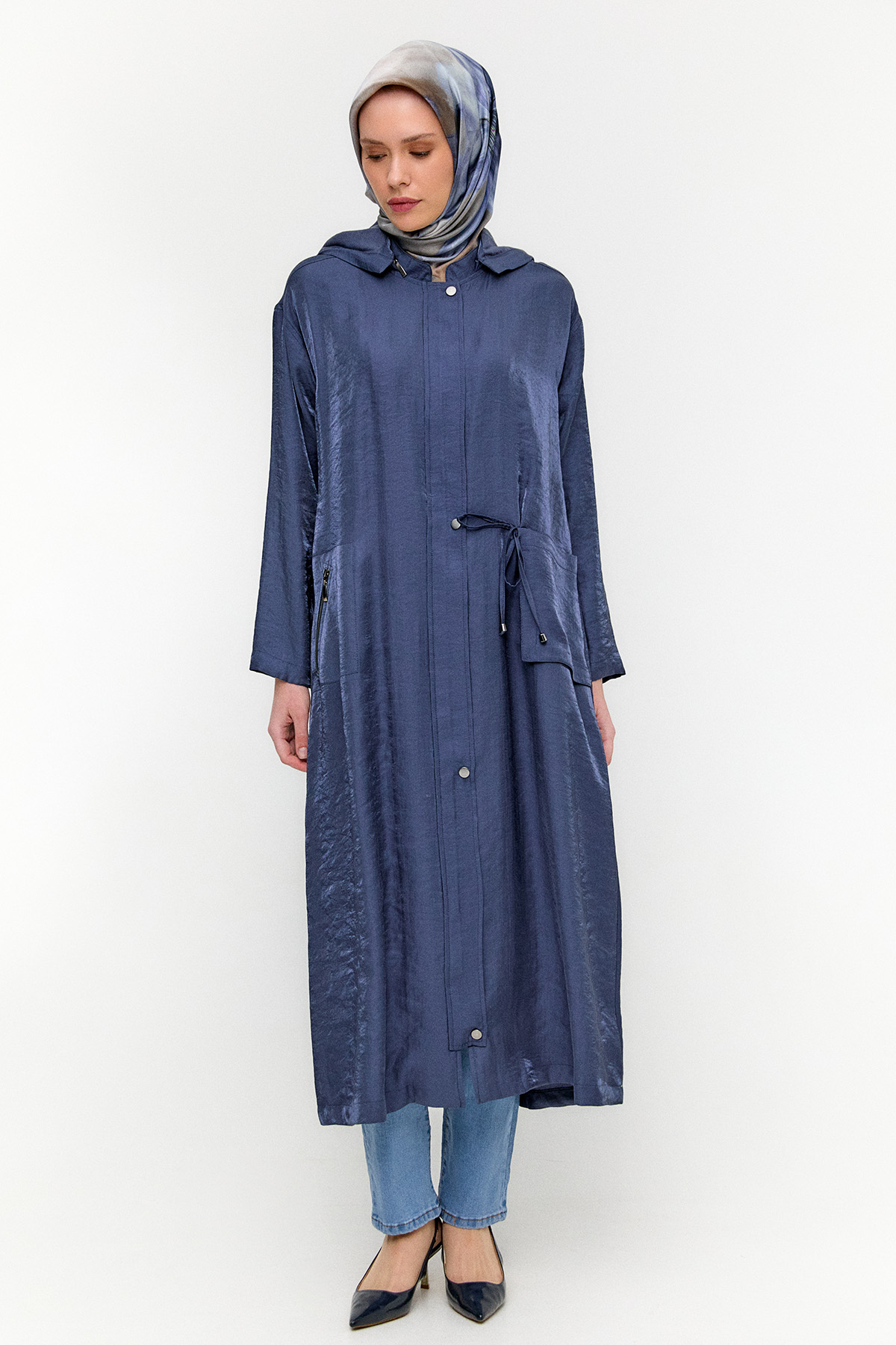 Fermuarlı Jakarlı Pardesü, Tesettür Giyim