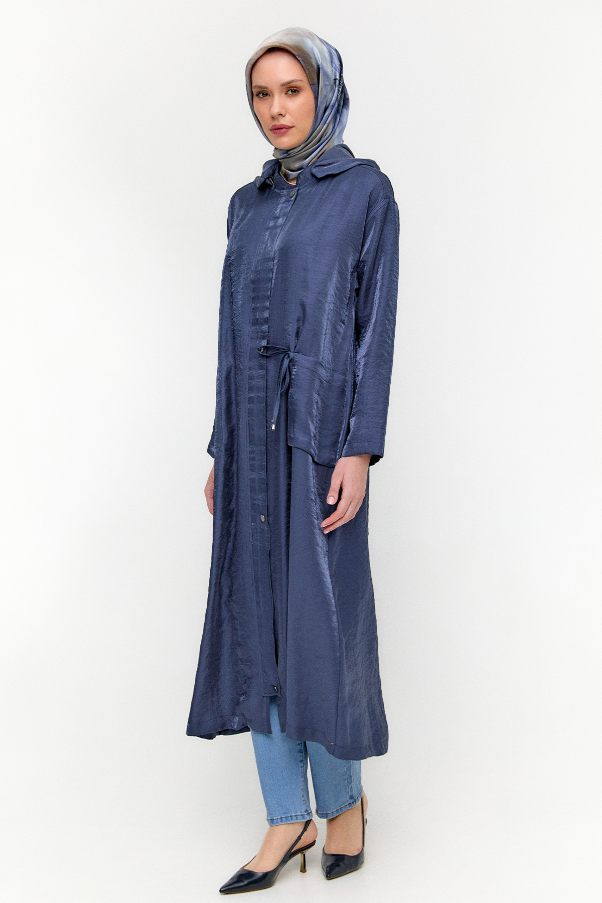 Fermuarlı Jakarlı Pardesü, Tesettür Giyim