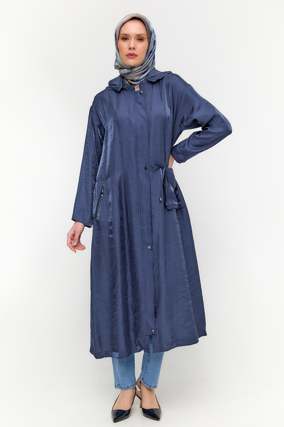 Fermuarlı Jakarlı Pardesü, Tesettür Giyim