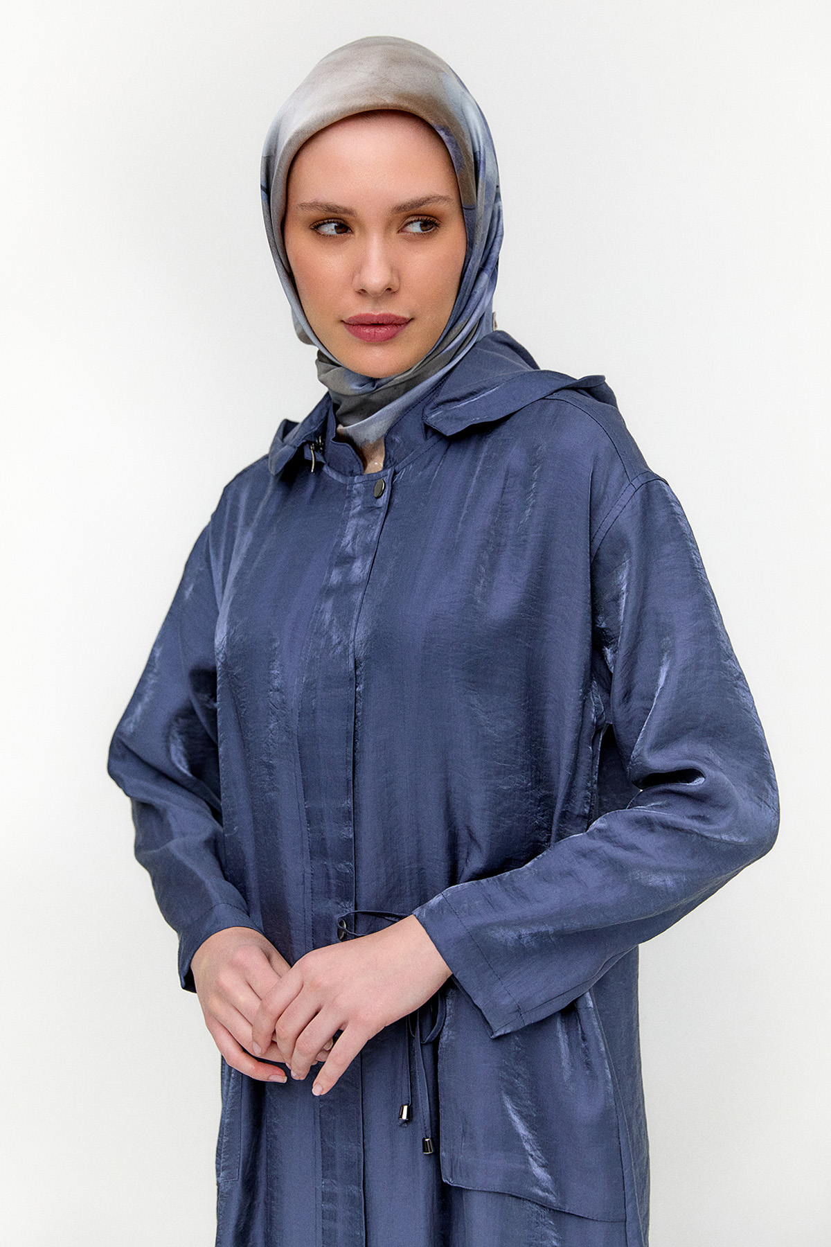 Fermuarlı Jakarlı Pardesü, Tesettür Giyim