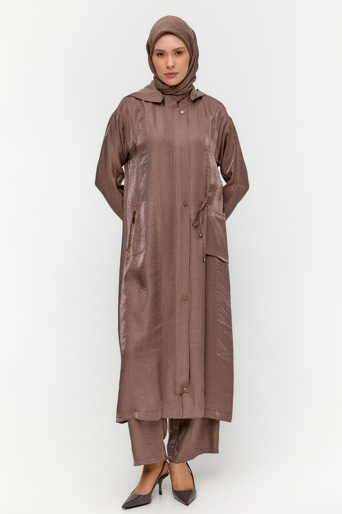 Fermuarlı Jakarlı Pardesü, Tesettür Giyim