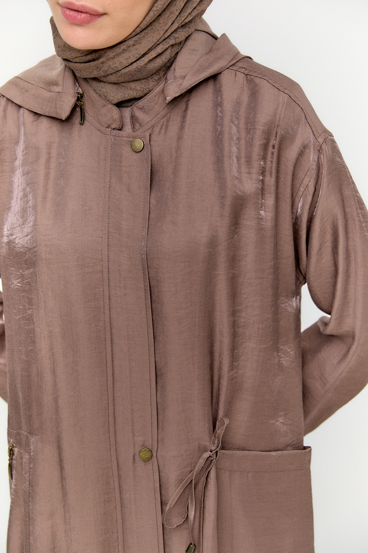 Fermuarlı Jakarlı Pardesü, Tesettür Giyim