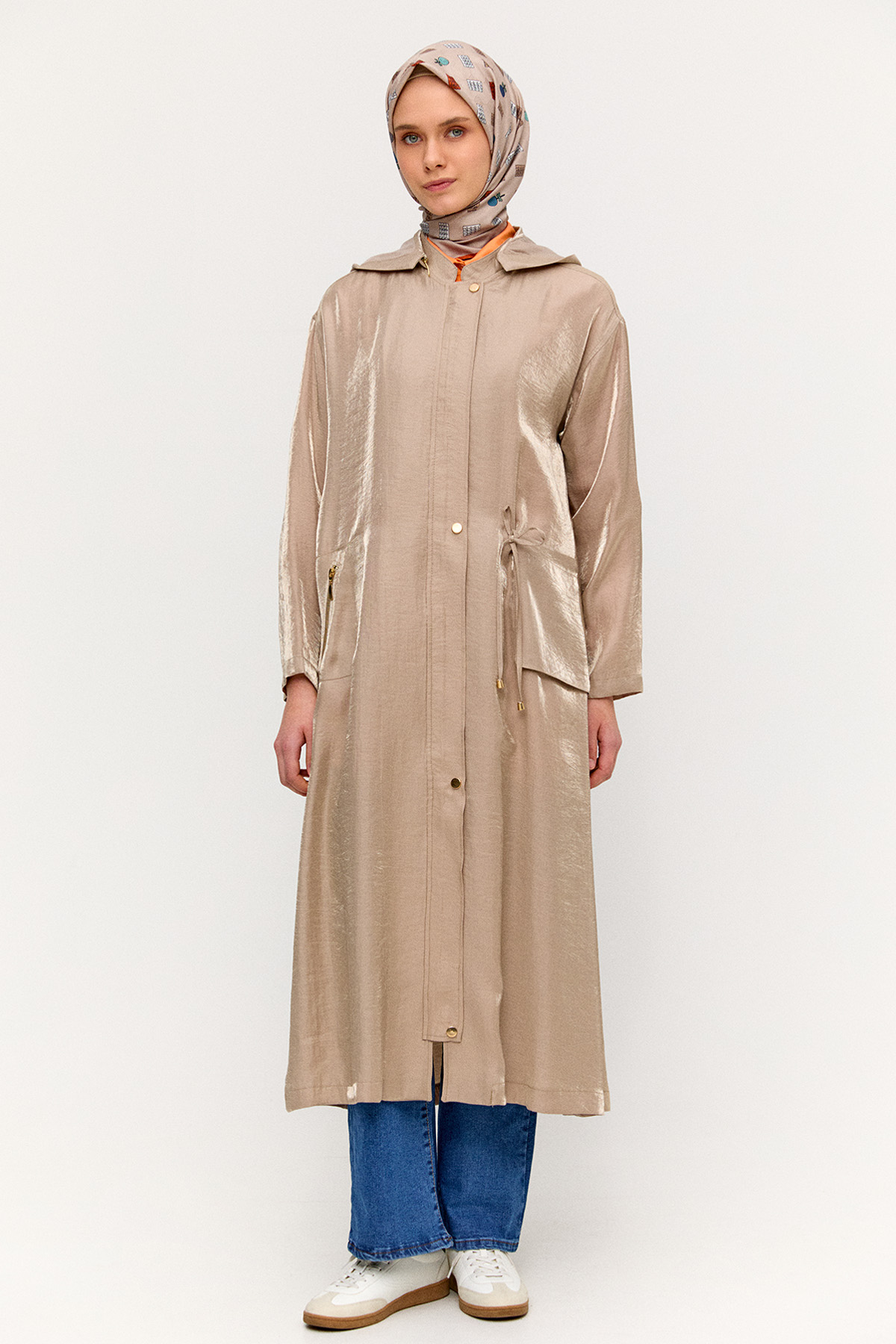 Fermuarlı Jakarlı Pardesü, Tesettür Giyim