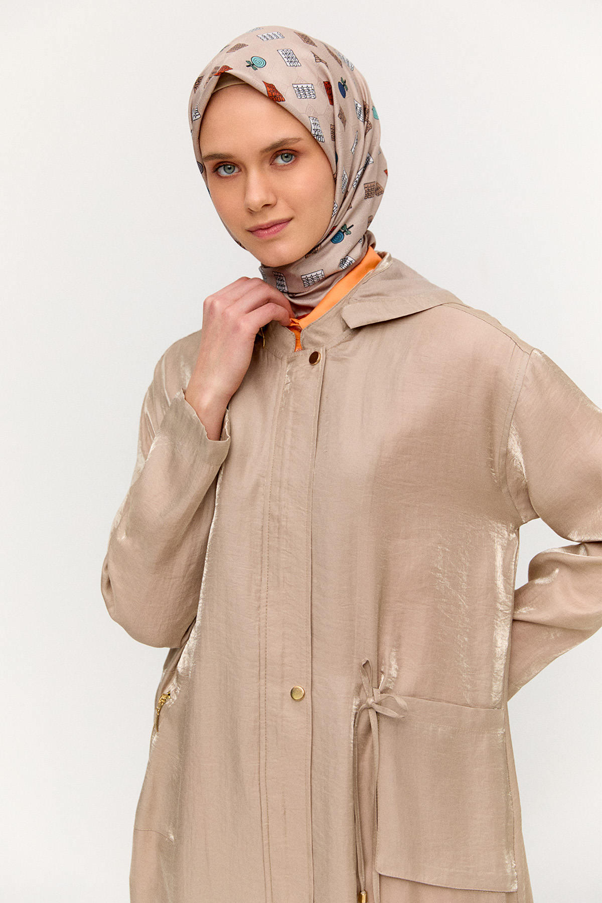 Fermuarlı Jakarlı Pardesü, Tesettür Giyim