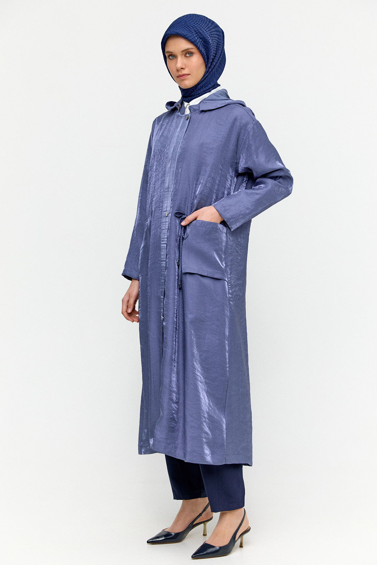 Fermuarlı Jakarlı Pardesü, Tesettür Giyim