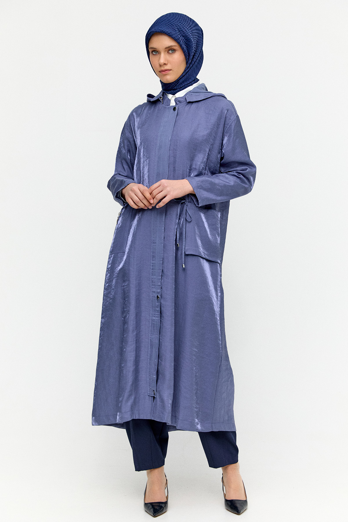 Fermuarlı Jakarlı Pardesü, Tesettür Giyim