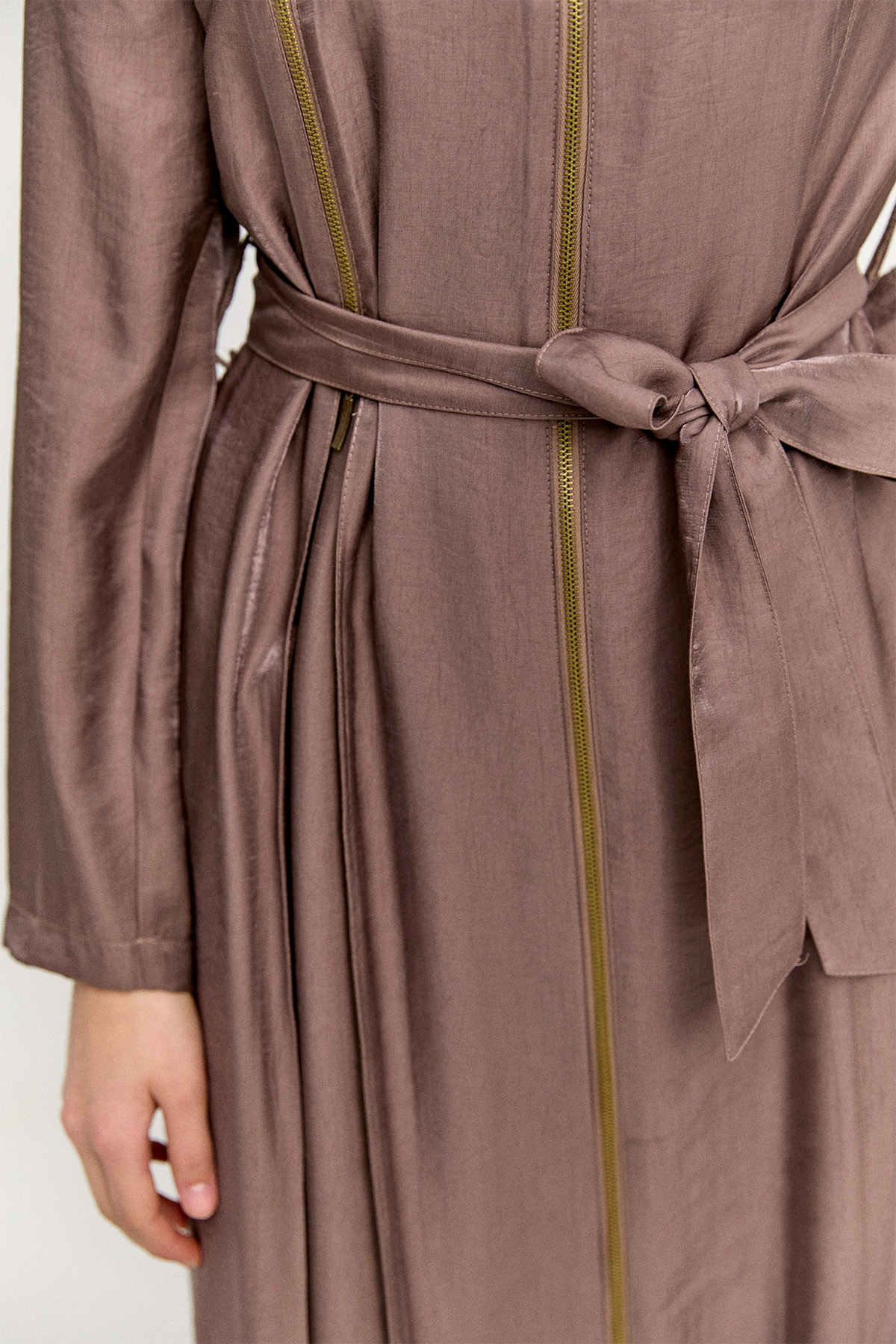 Fermuar Detaylı Cepli Pardesü, Tesettür Giyim