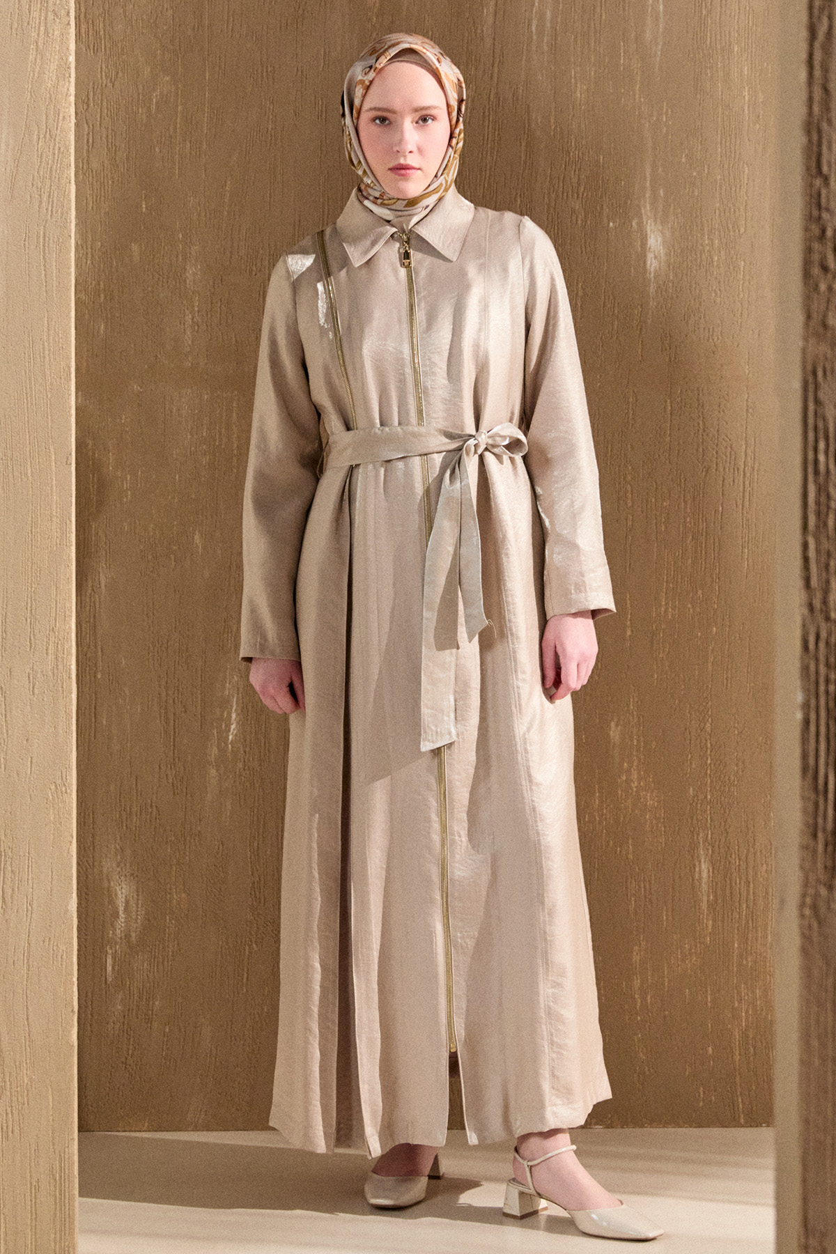 Fermuar Detaylı Cepli Pardesü, Tesettür Giyim