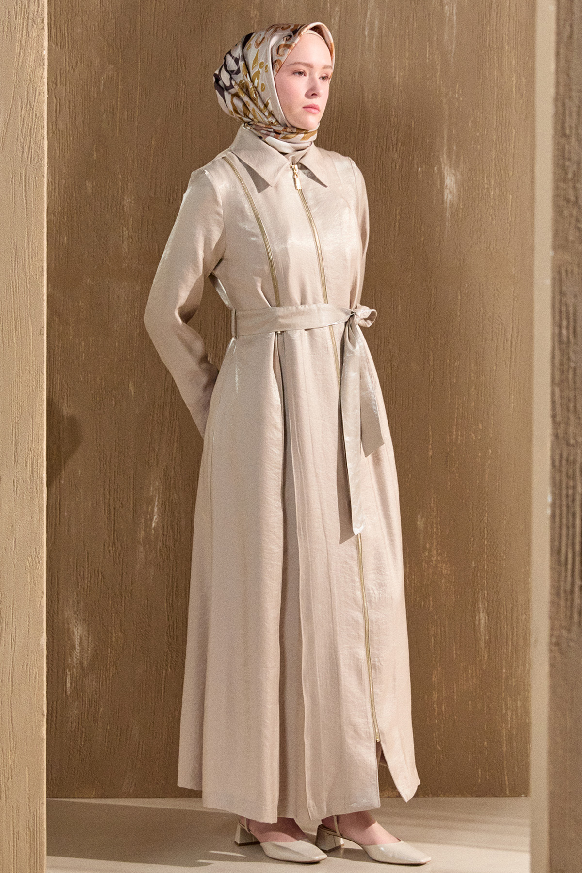 Fermuar Detaylı Cepli Pardesü, Tesettür Giyim