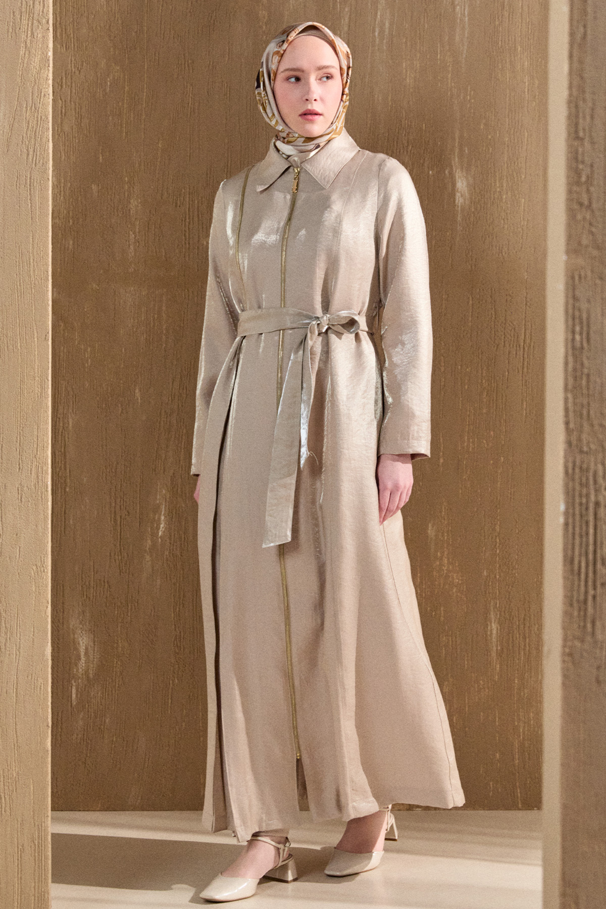 Fermuar Detaylı Cepli Pardesü, Tesettür Giyim