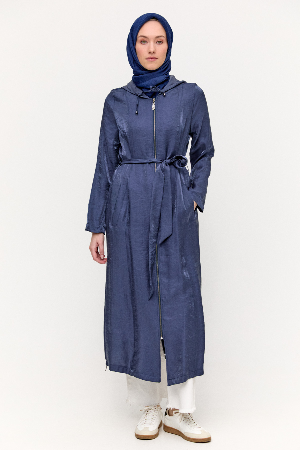 Jakarlı Kuşaklı Pardesü, Tesettür Giyim