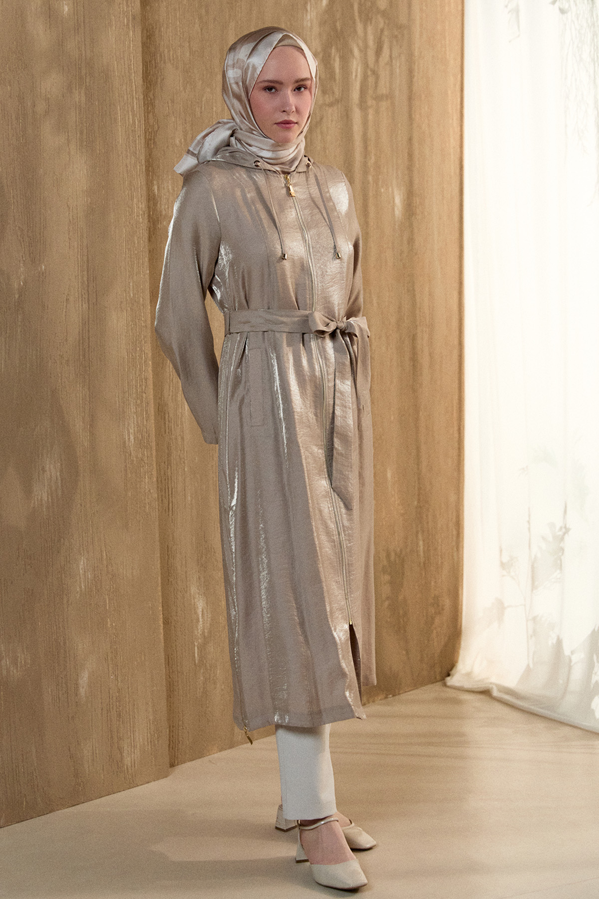 Jakarlı Kuşaklı Pardesü, Tesettür Giyim