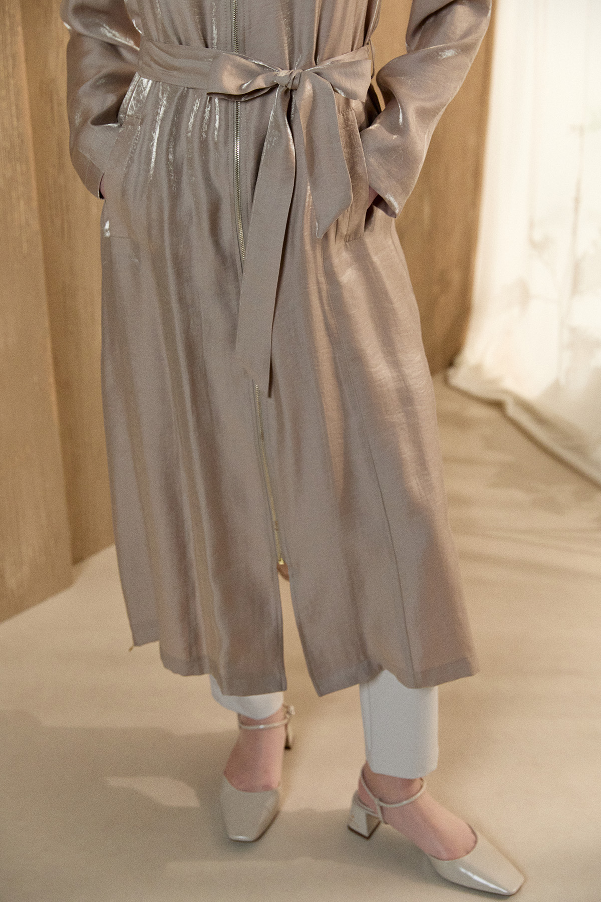 Jakarlı Kuşaklı Pardesü, Tesettür Giyim