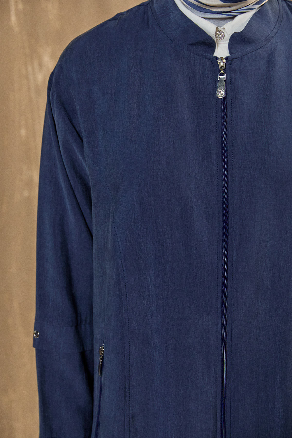 Bağlama Detaylı Hakim Yakalı Pardesü, Tesettür Giyim