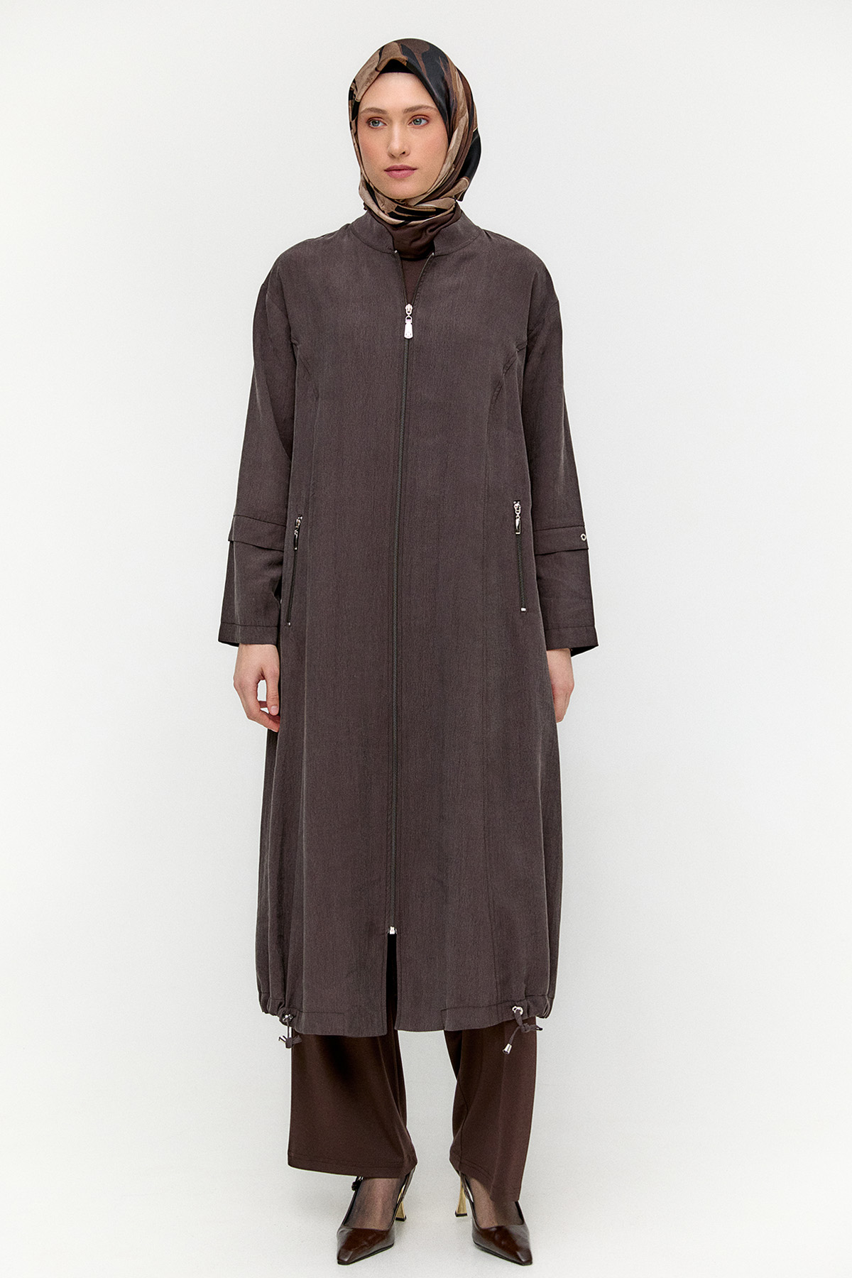 Bağlama Detaylı Hakim Yakalı Pardesü, Tesettür Giyim