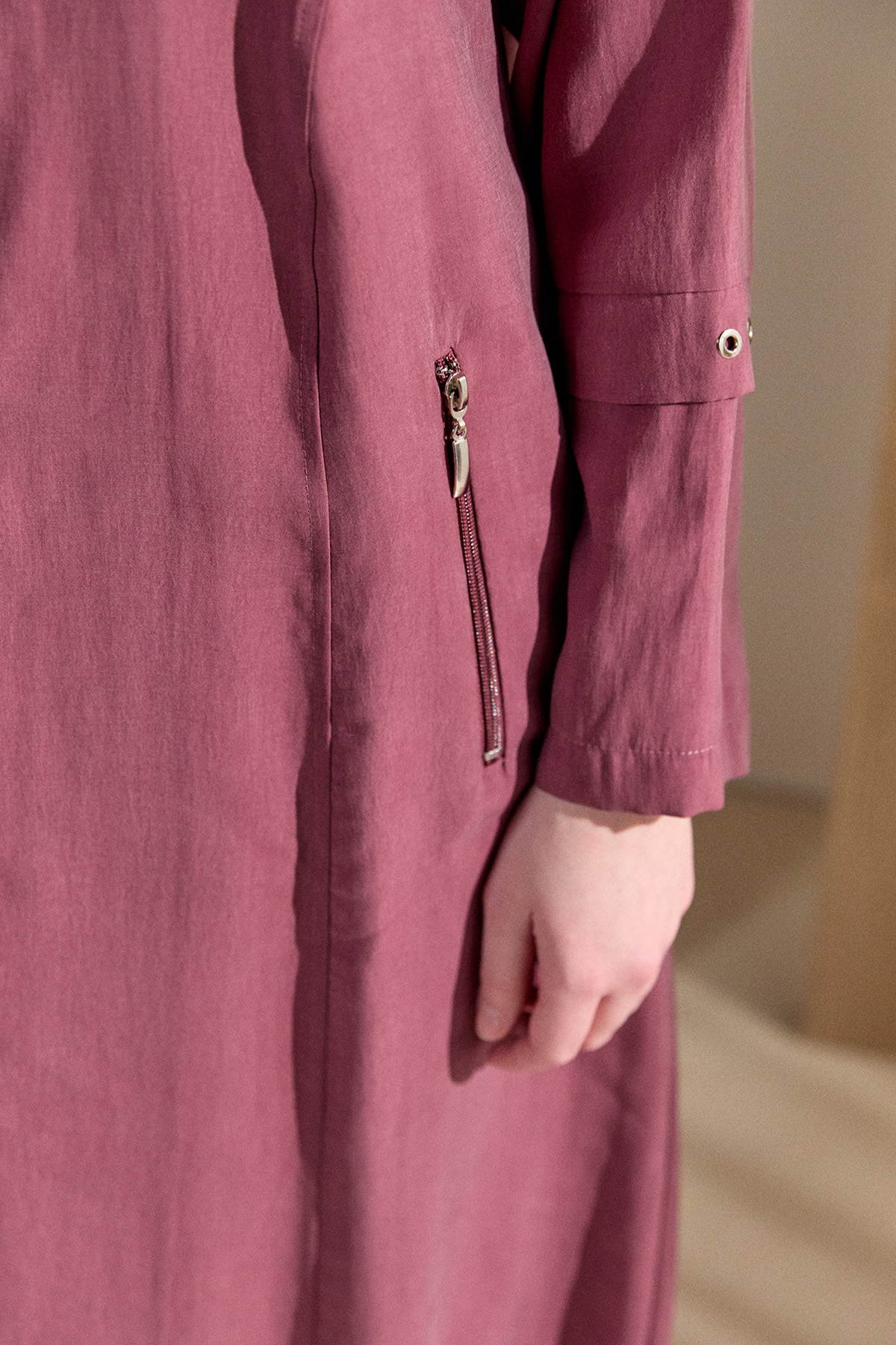 Bağlama Detaylı Hakim Yakalı Pardesü, Tesettür Giyim