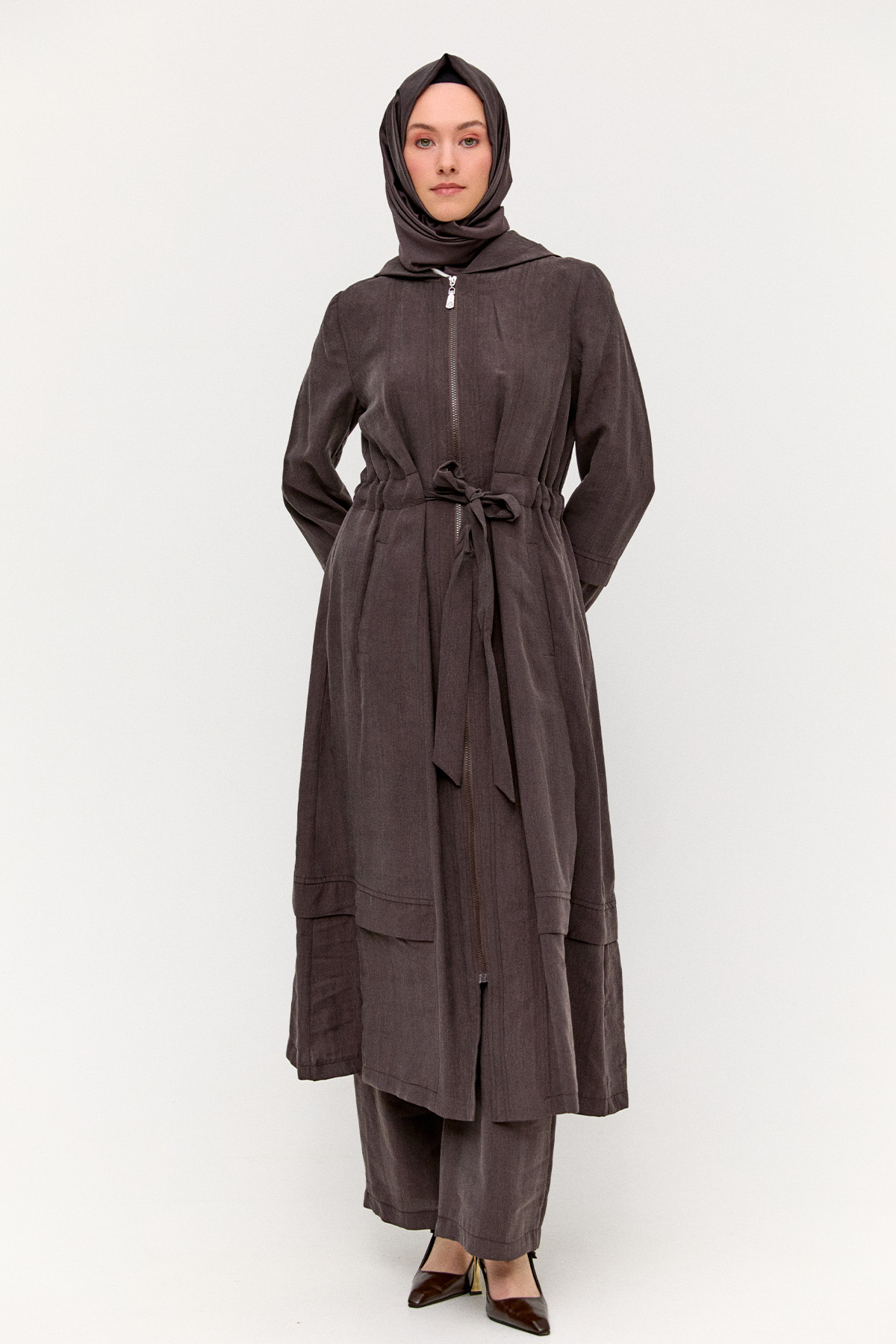 Kapüşonlu Cepli Spor Pardesü, Tesettür Giyim