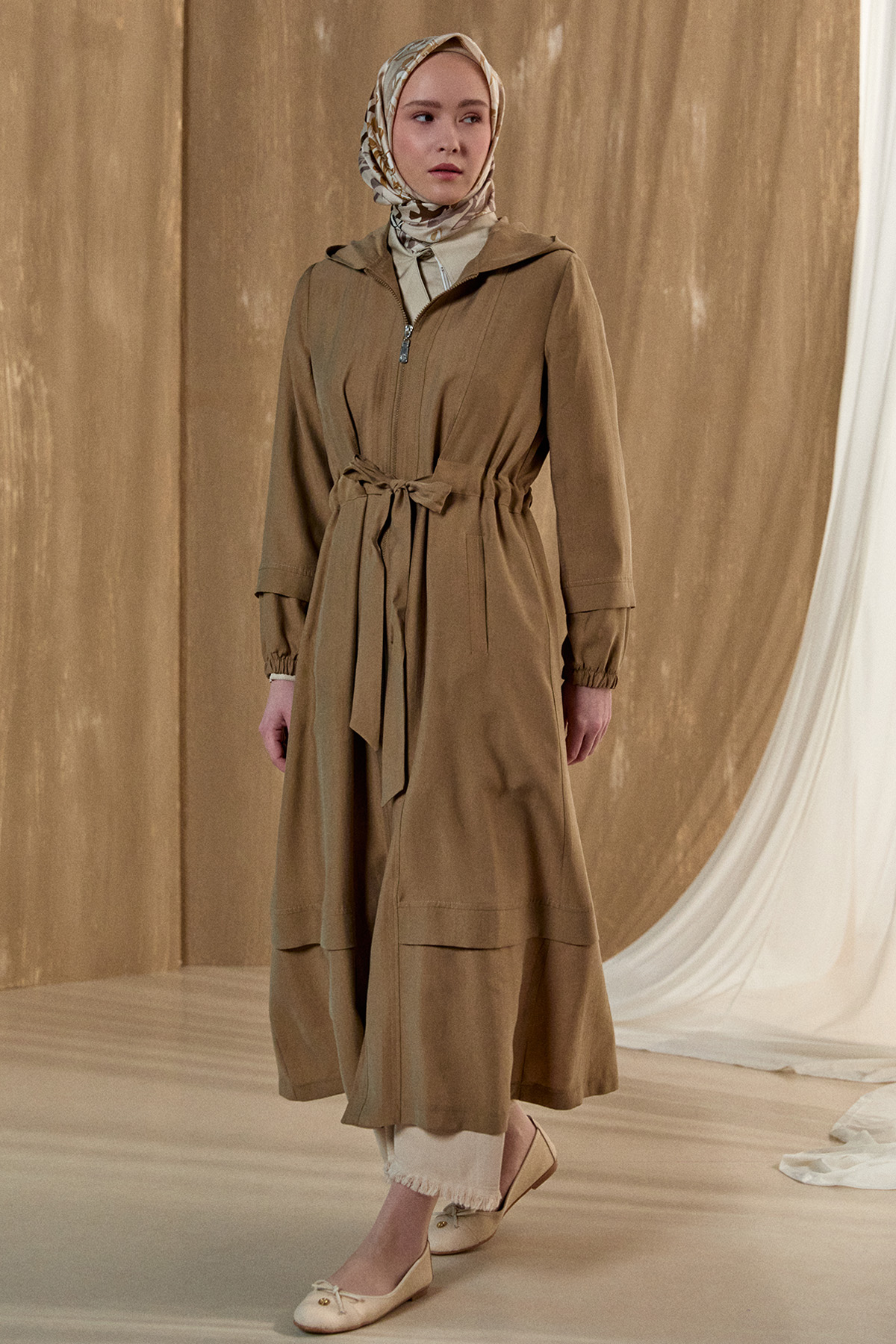 Kapüşonlu Cepli Spor Pardesü, Tesettür Giyim