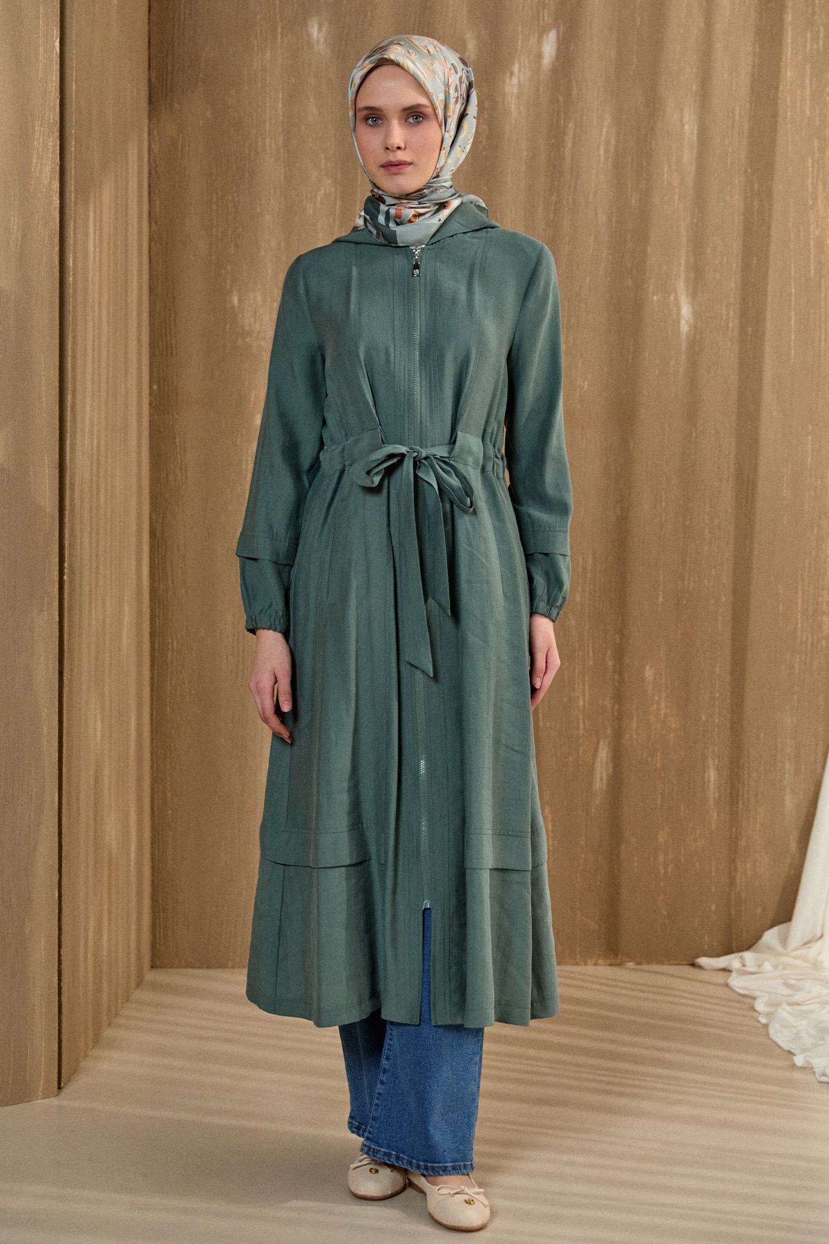 Kapüşonlu Cepli Spor Pardesü, Tesettür Giyim