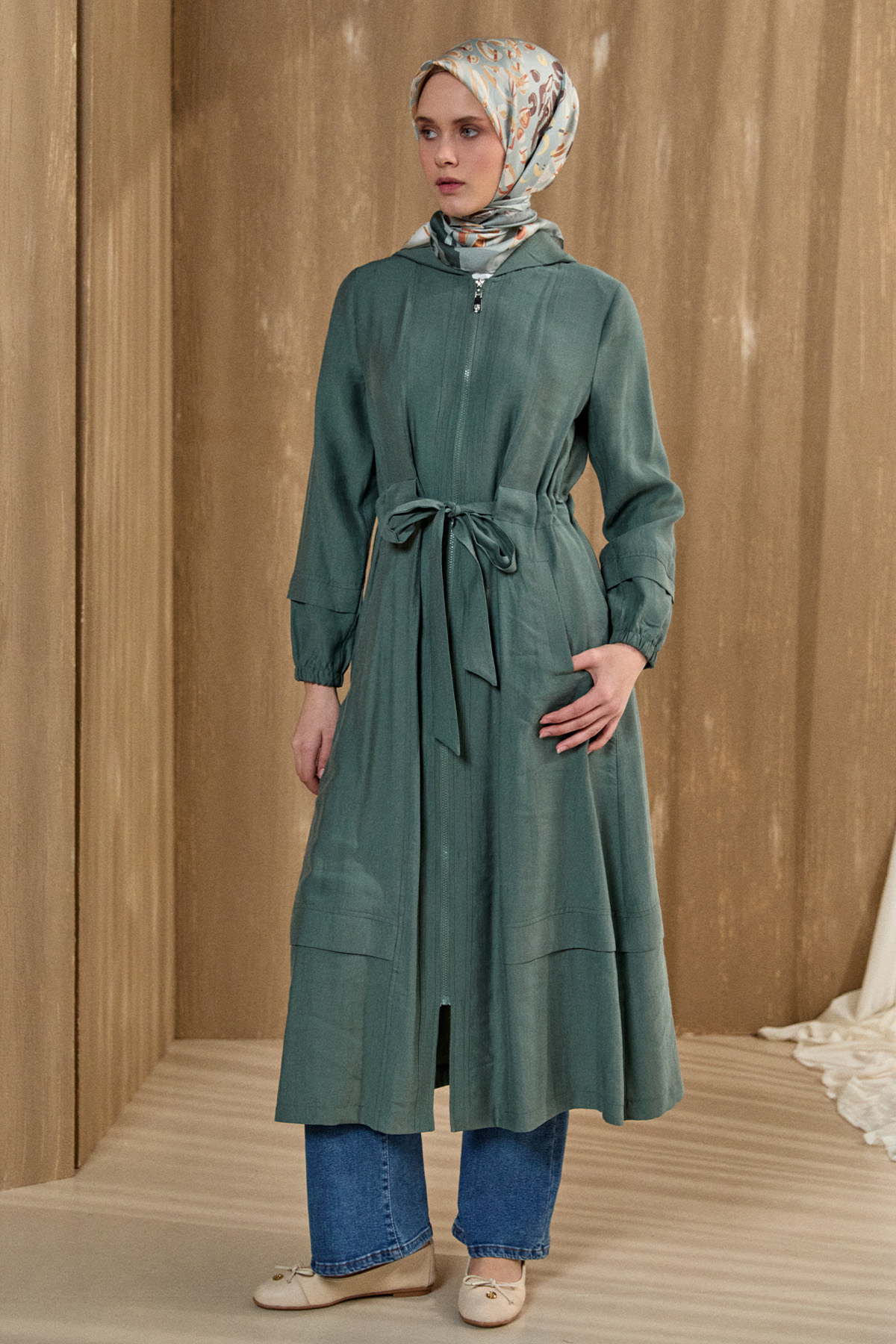 Kapüşonlu Cepli Spor Pardesü, Tesettür Giyim