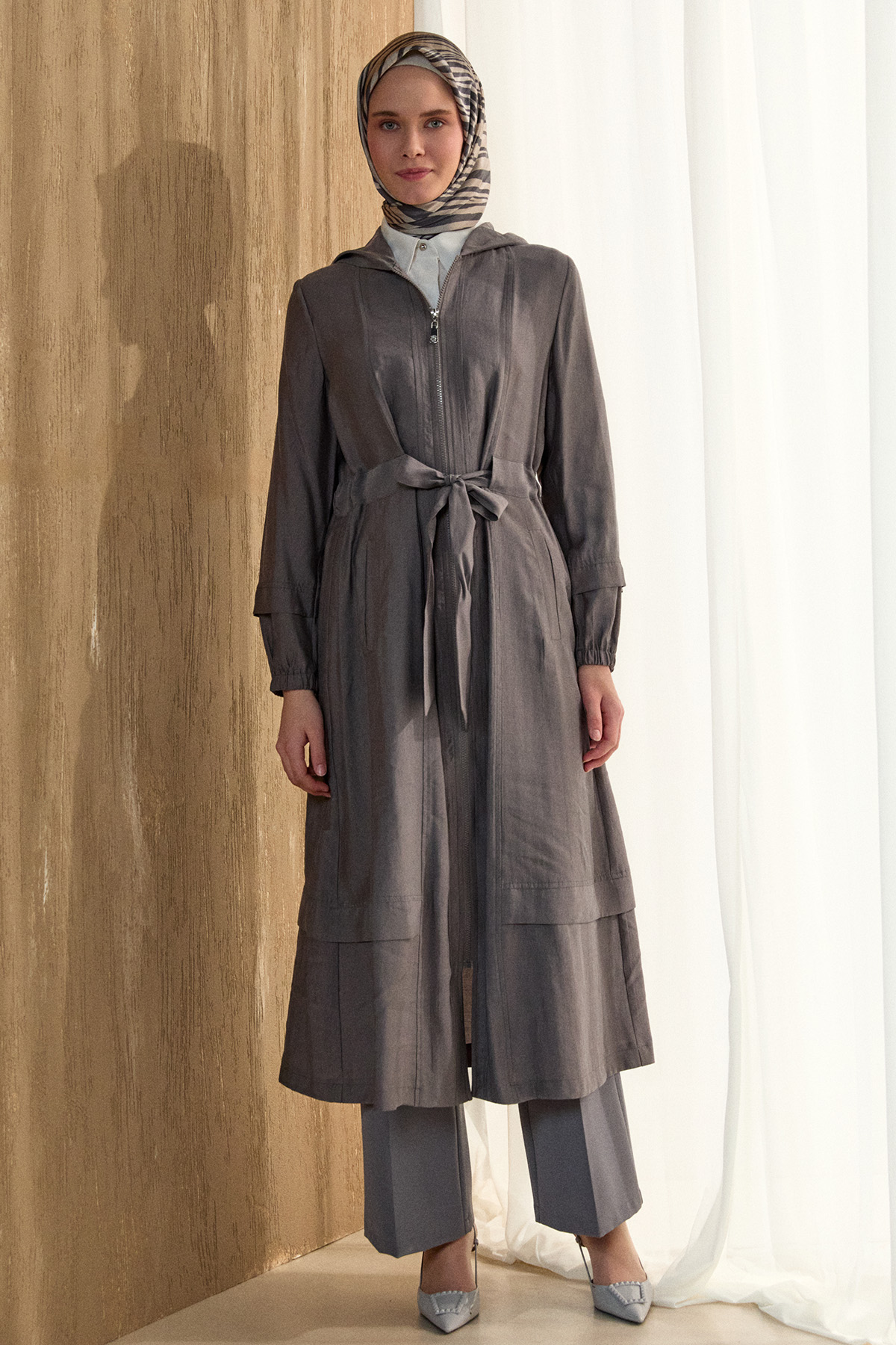 Kapüşonlu Cepli Spor Pardesü, Tesettür Giyim