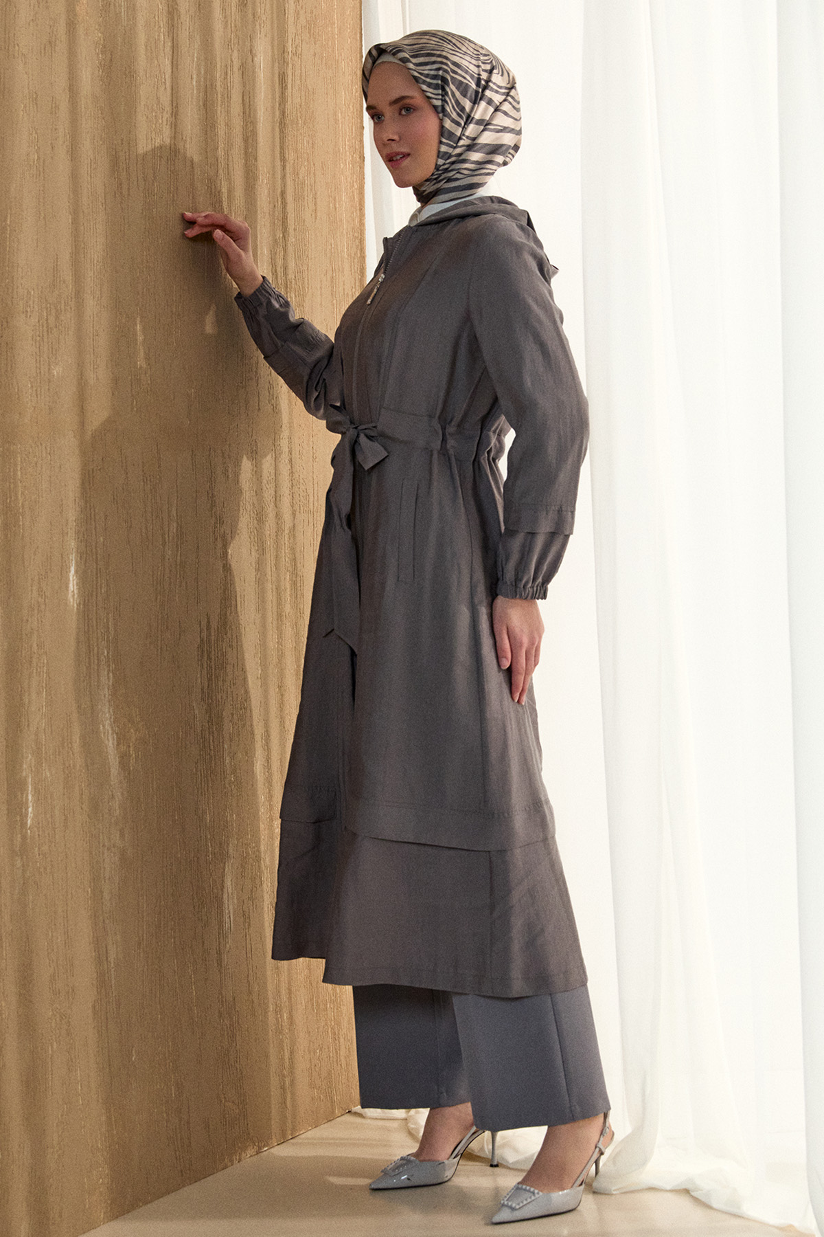 Kapüşonlu Cepli Spor Pardesü, Tesettür Giyim