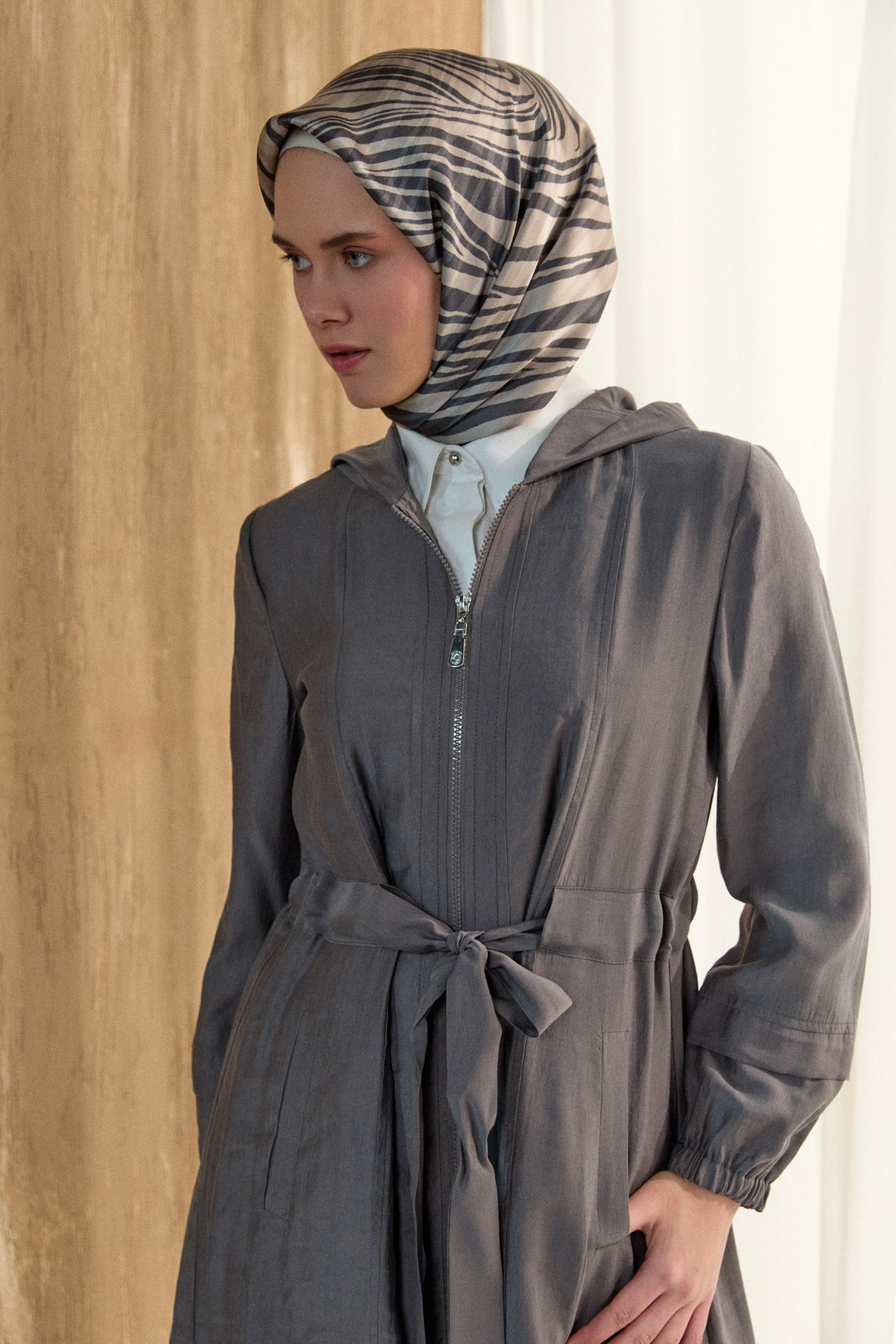 Kapüşonlu Cepli Spor Pardesü, Tesettür Giyim