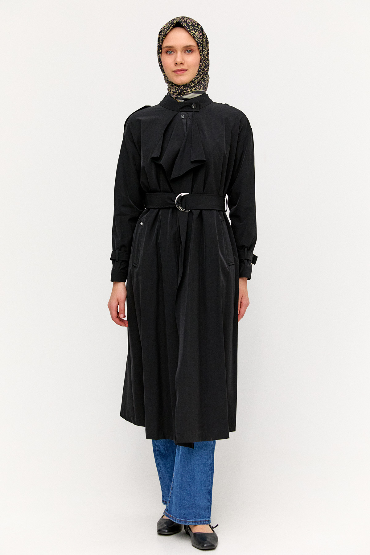 Hakim Yakalı Kemerli Pardesü, Tesettür Giyim