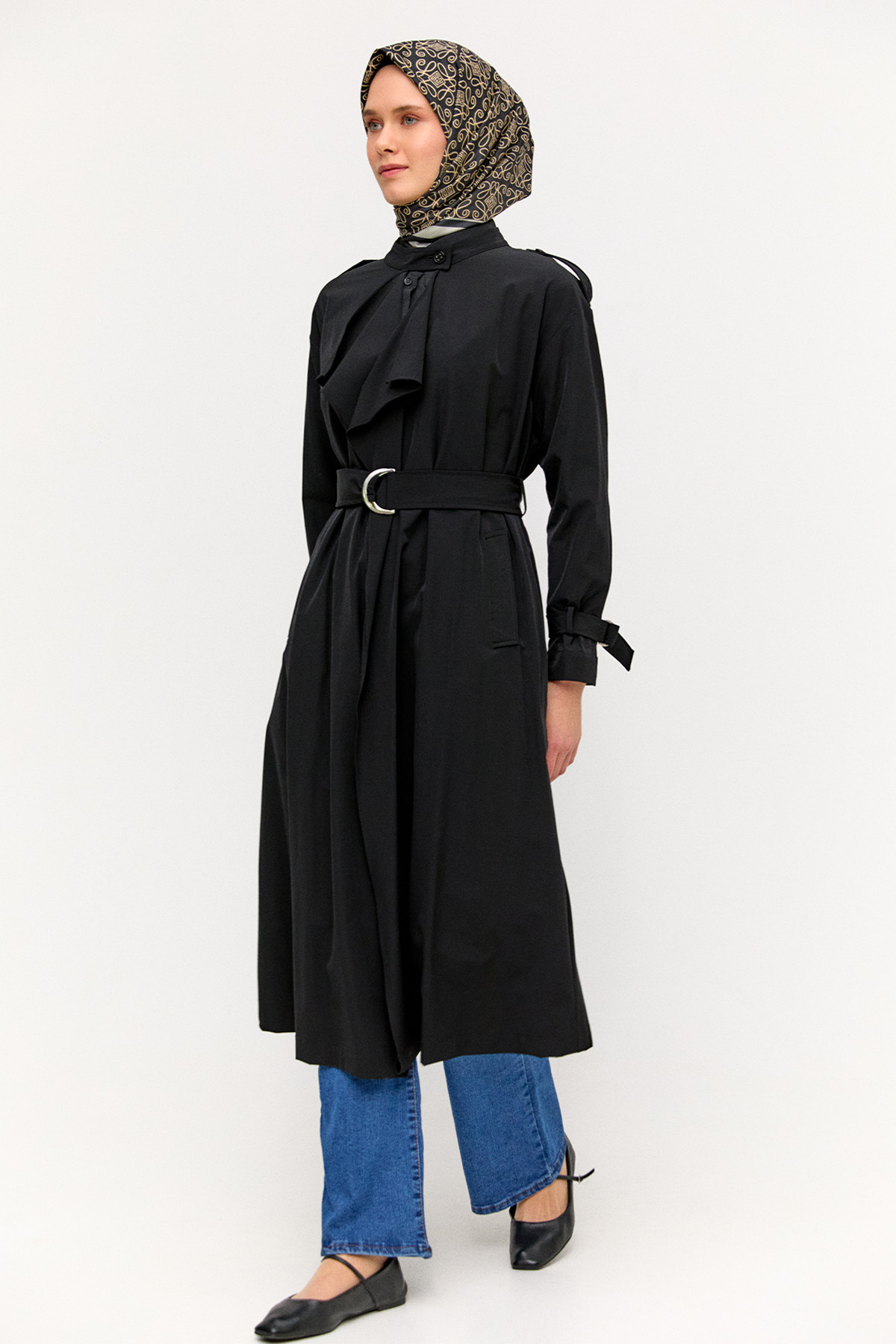 Hakim Yakalı Kemerli Pardesü, Tesettür Giyim