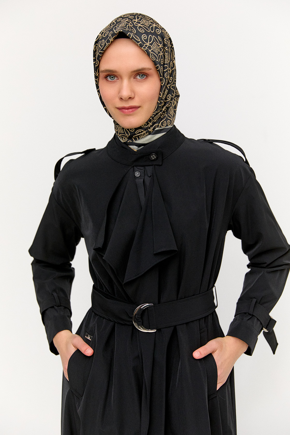 Hakim Yakalı Kemerli Pardesü, Tesettür Giyim