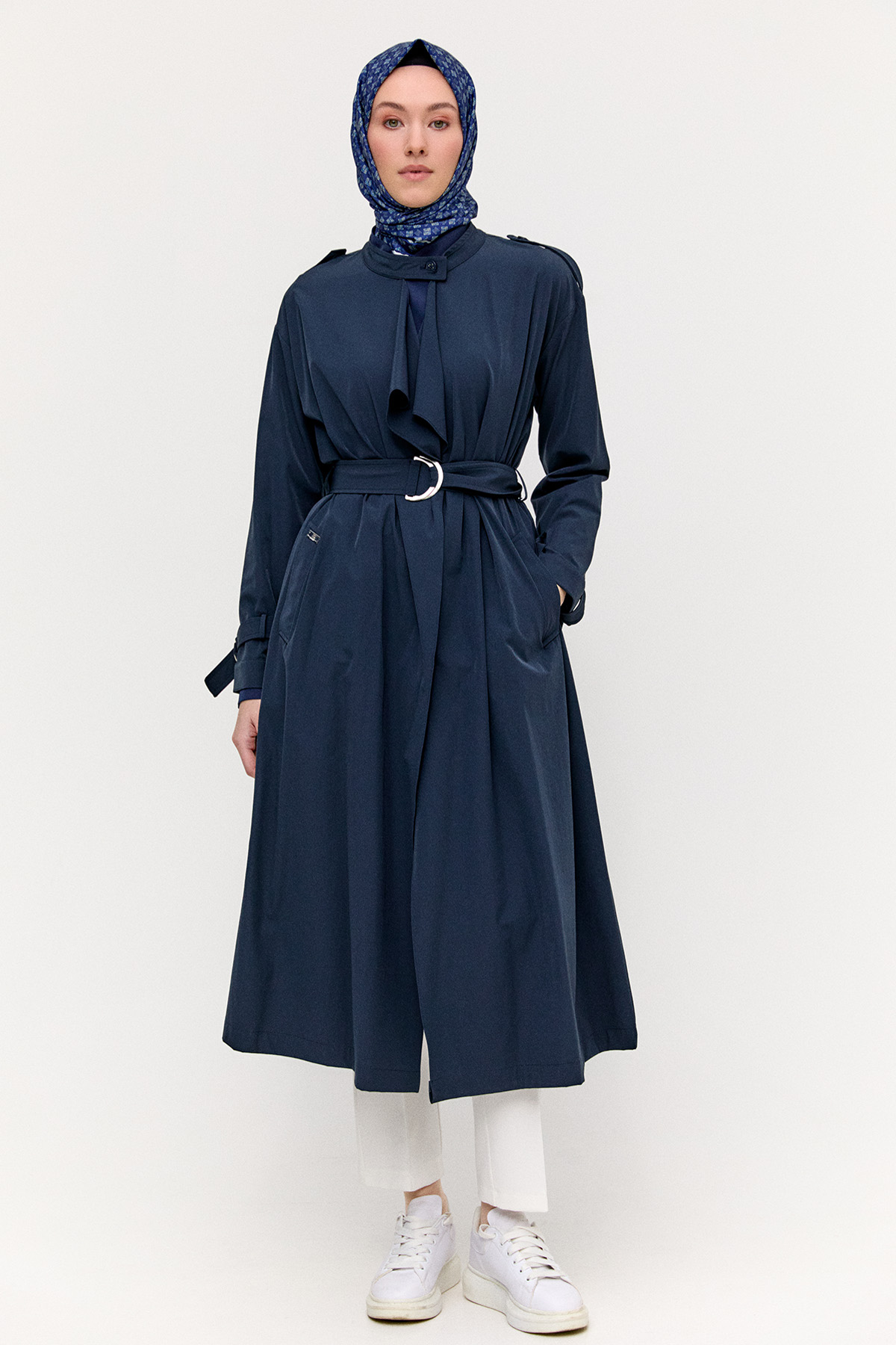 Hakim Yakalı Kemerli Pardesü, Tesettür Giyim