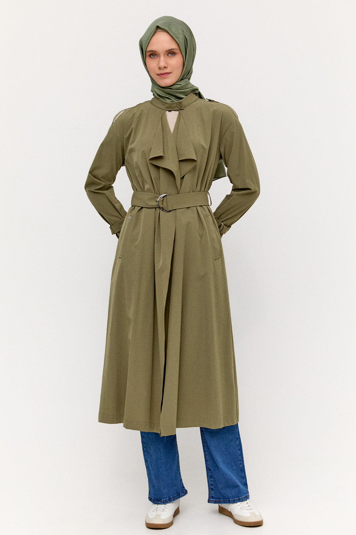 Hakim Yakalı Kemerli Pardesü, Tesettür Giyim