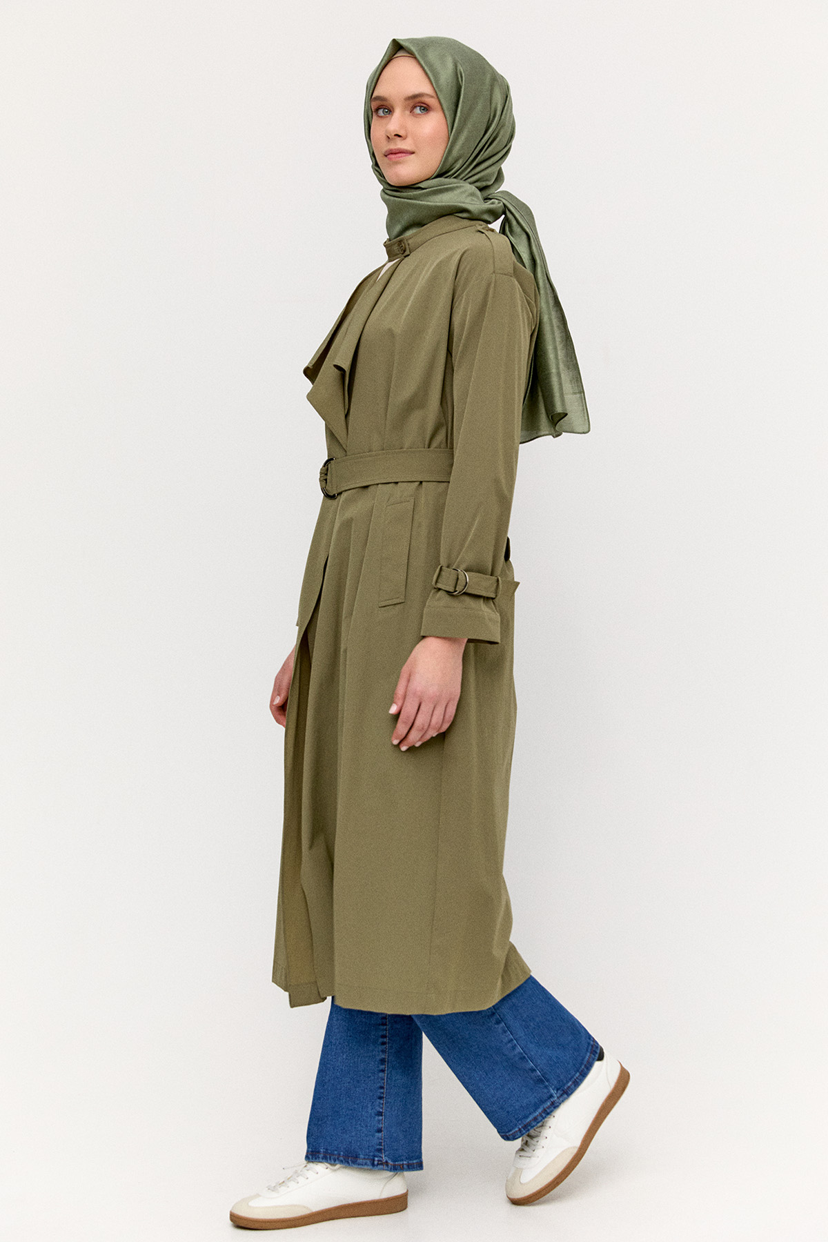 Hakim Yakalı Kemerli Pardesü, Tesettür Giyim