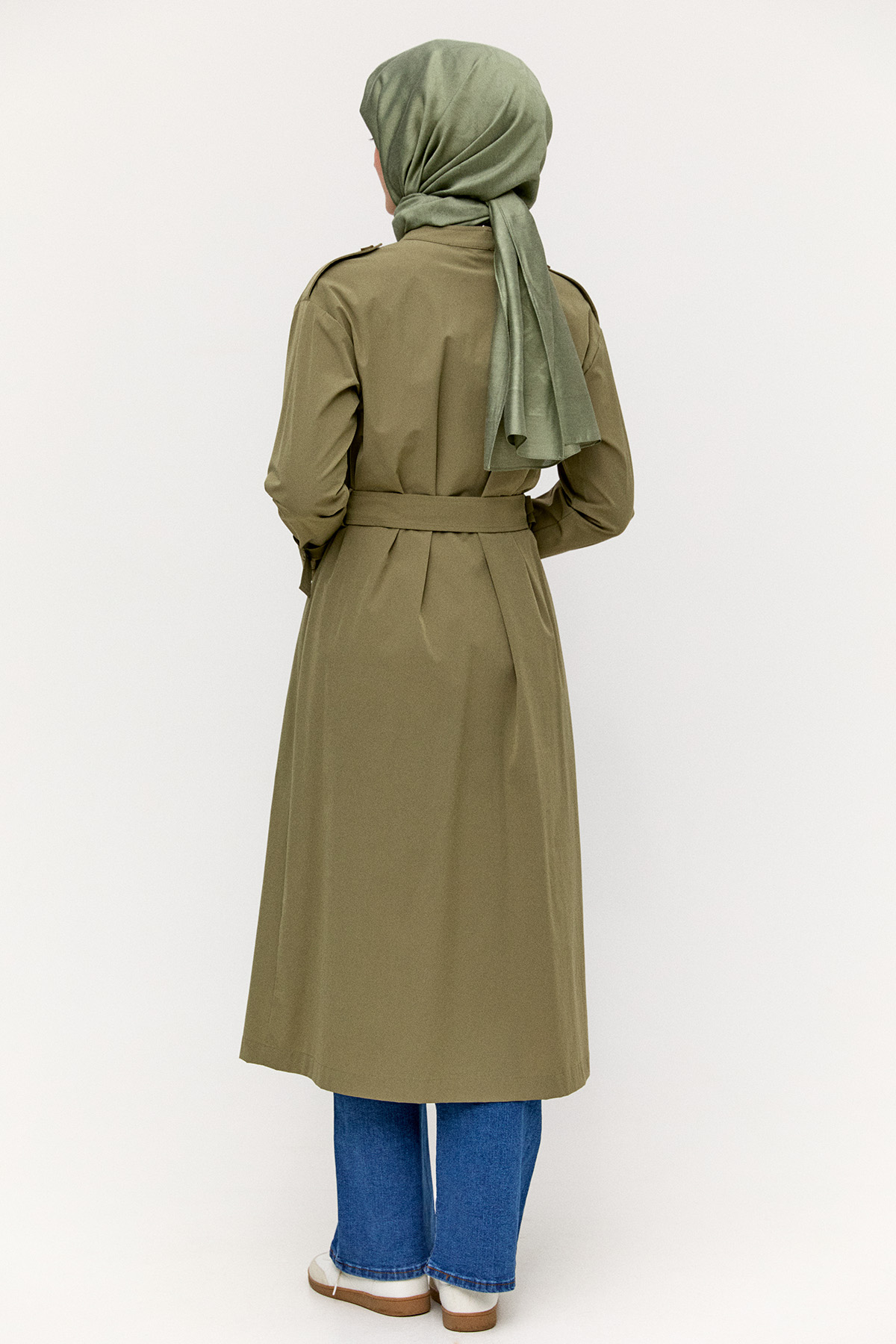 Hakim Yakalı Kemerli Pardesü, Tesettür Giyim