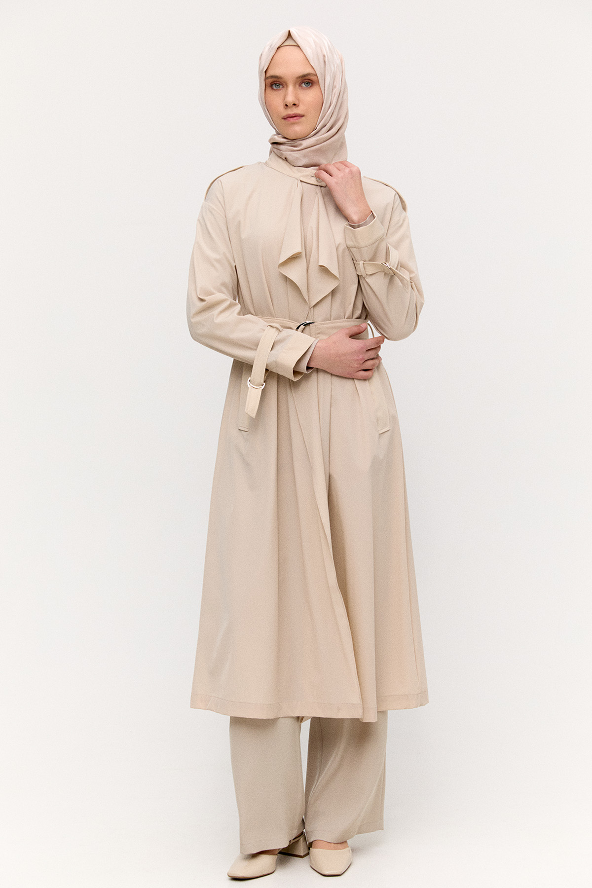 Hakim Yakalı Kemerli Pardesü, Tesettür Giyim