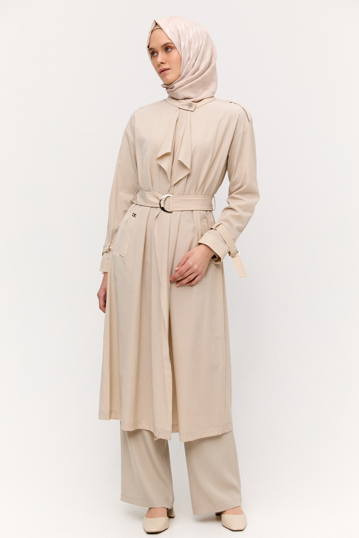 Hakim Yakalı Kemerli Pardesü, Tesettür Giyim