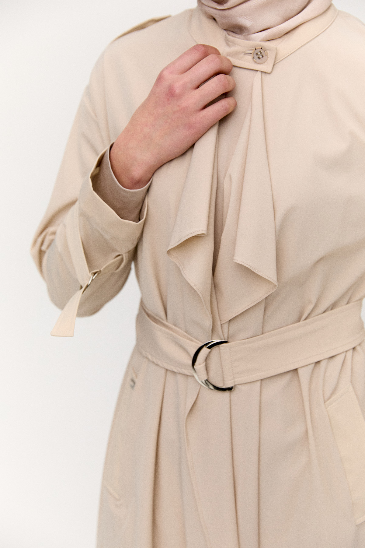 Hakim Yakalı Kemerli Pardesü, Tesettür Giyim