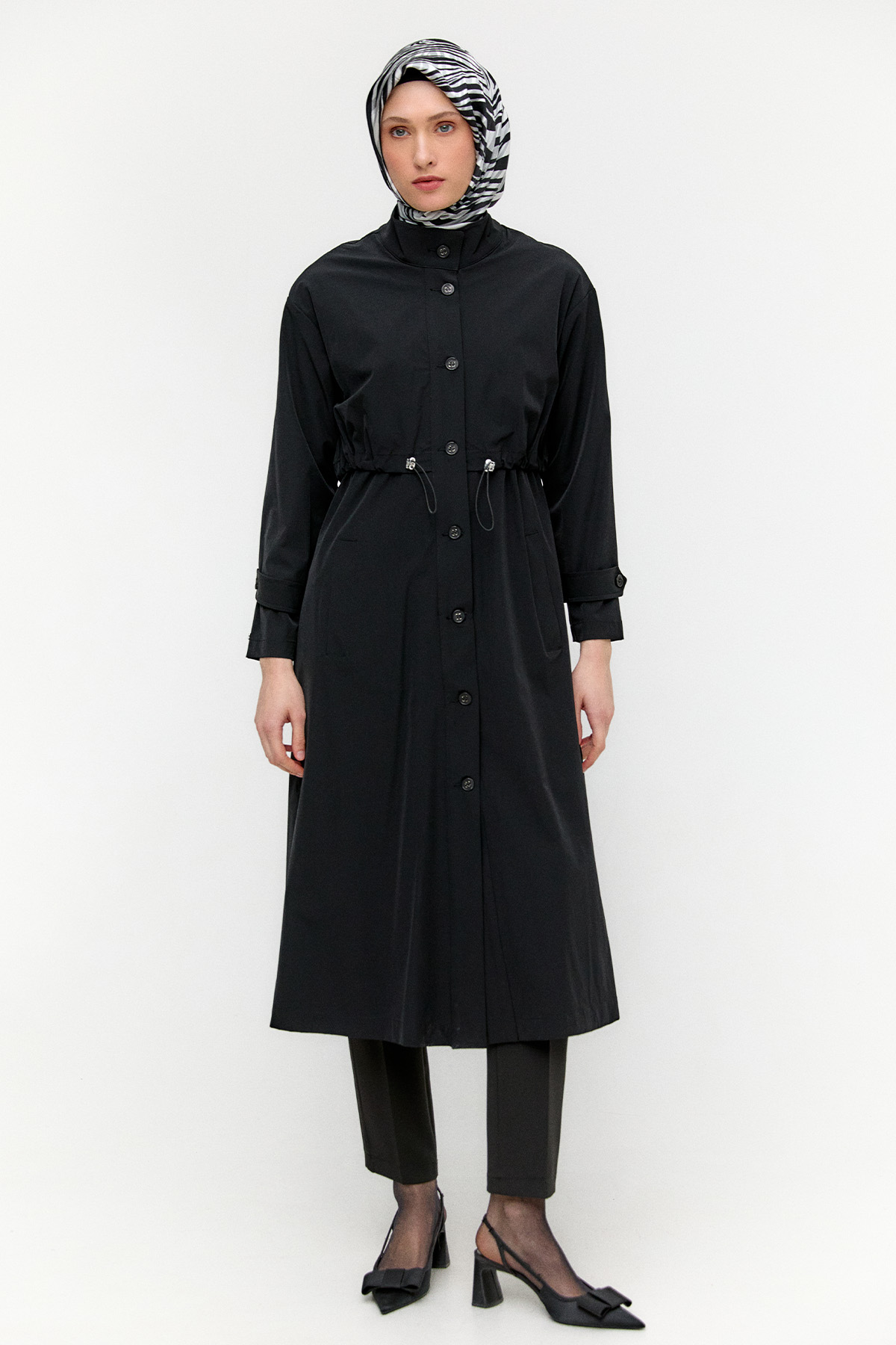Kemerli Stoper Detaylı Pardesü, Tesettür Giyim