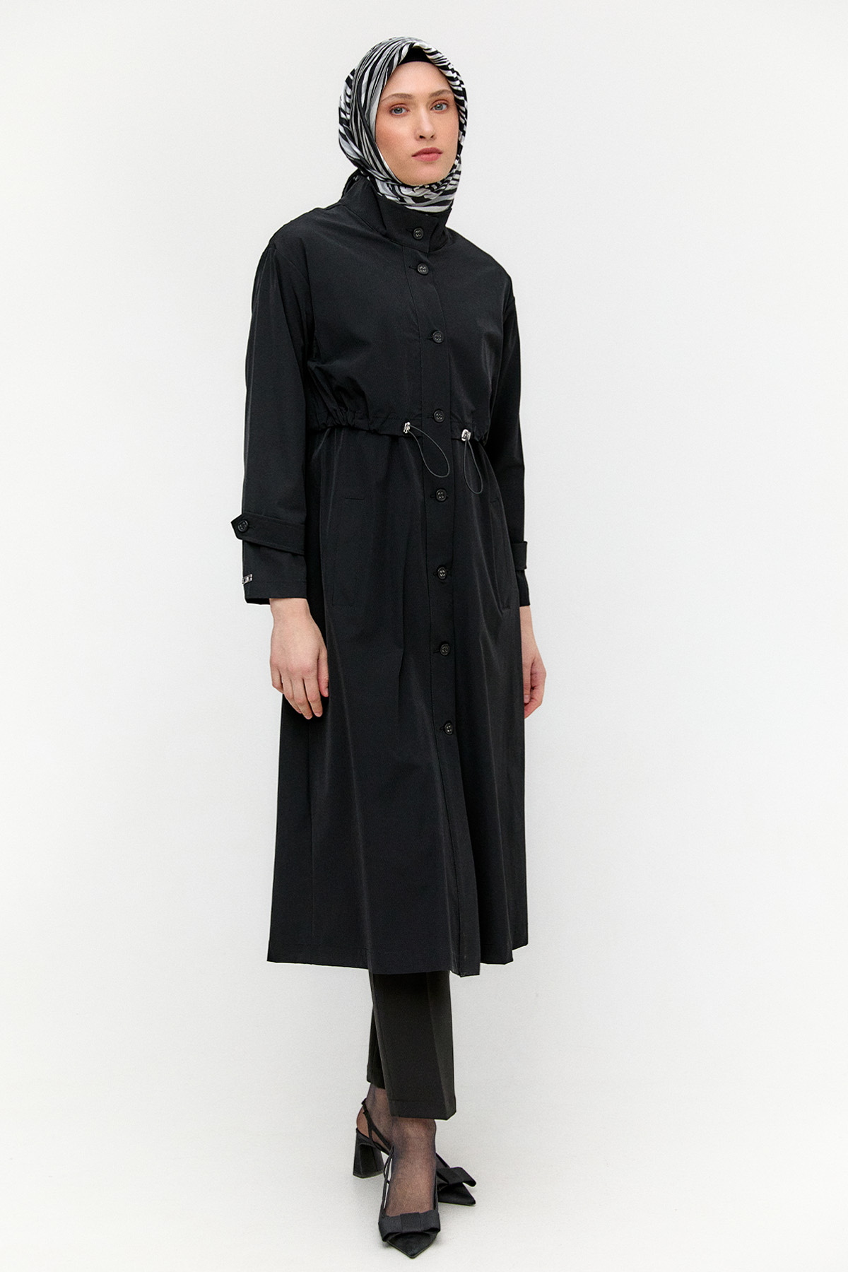Kemerli Stoper Detaylı Pardesü, Tesettür Giyim